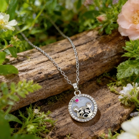 Silver Winnie the Pooh Crystal Halo Necklace Pink Heart Edition - Picture 8 of 8